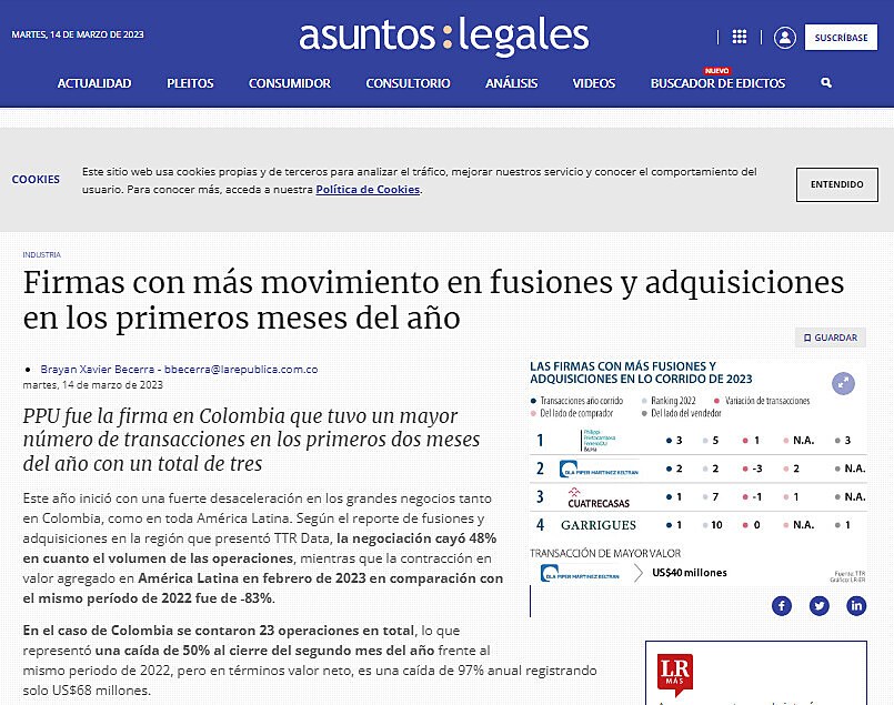Firmas con ms movimiento en fusiones y adquisiciones en los primeros meses del ao
